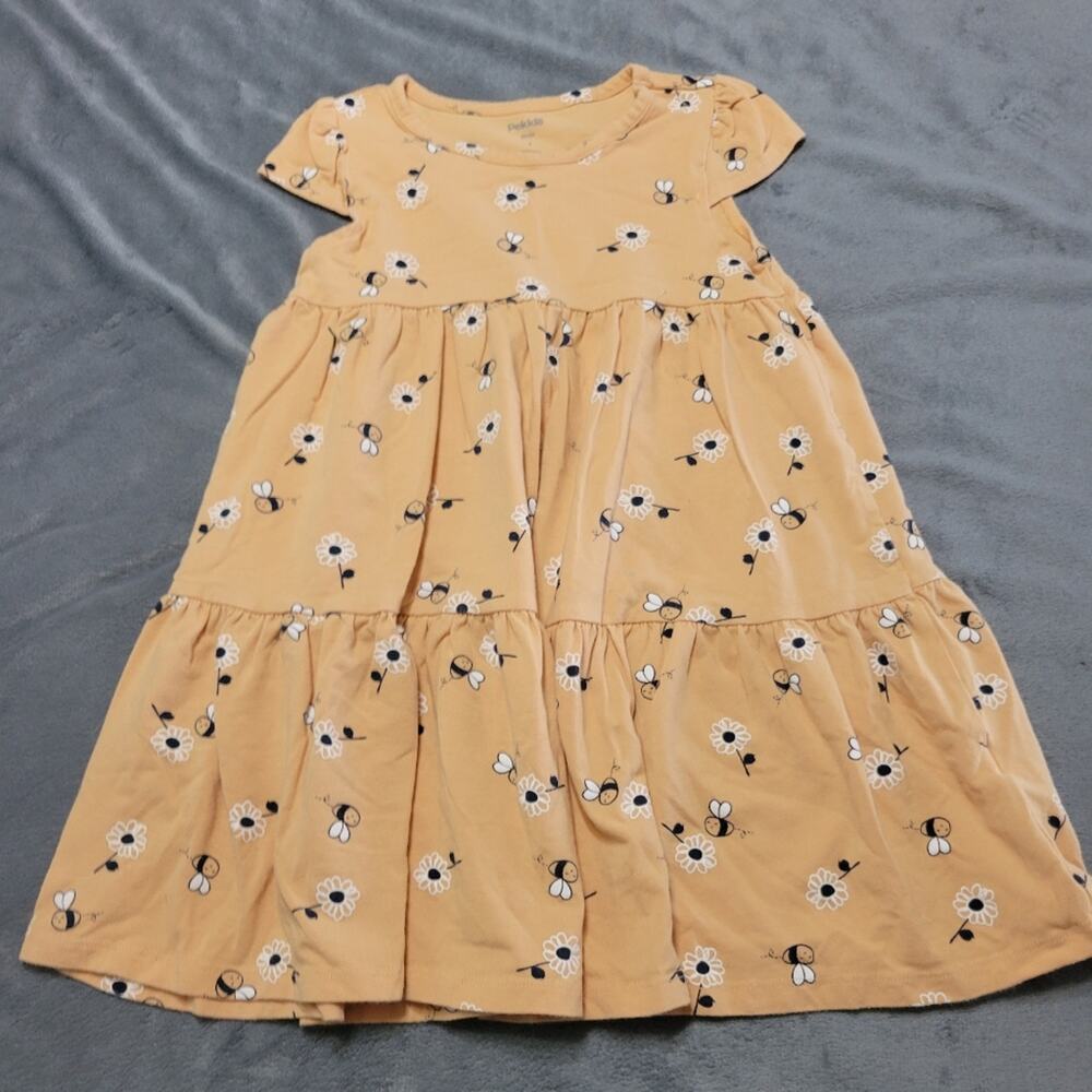 Pekkle Dress GIRLS 5 Yellow Bumblebee Comfort Stretch Pull On Tiered A Line Cap